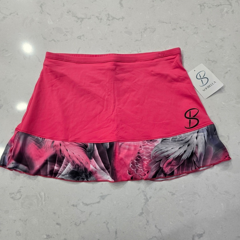 Sofibella Women Pink Feather Print 14 Inch Athletic Skort Tennis Golf NWT L 2040